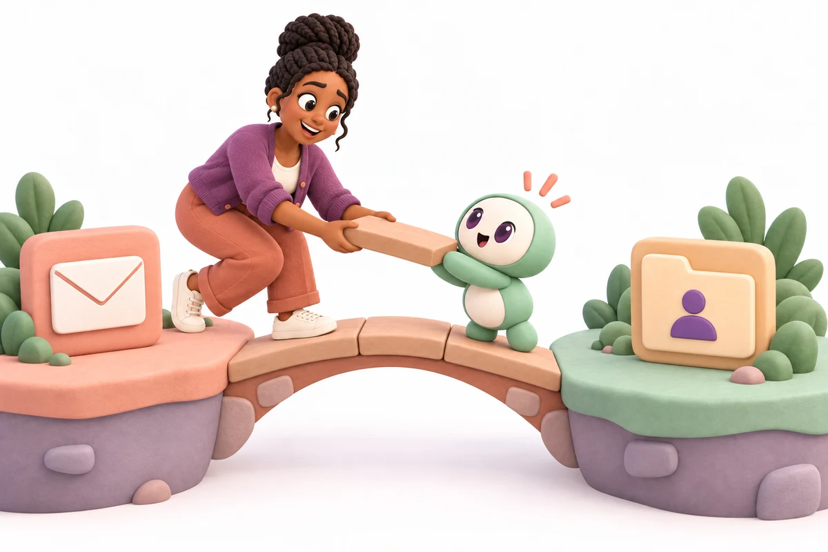 Lisa and her helper build a small bridge between an email and customer folder