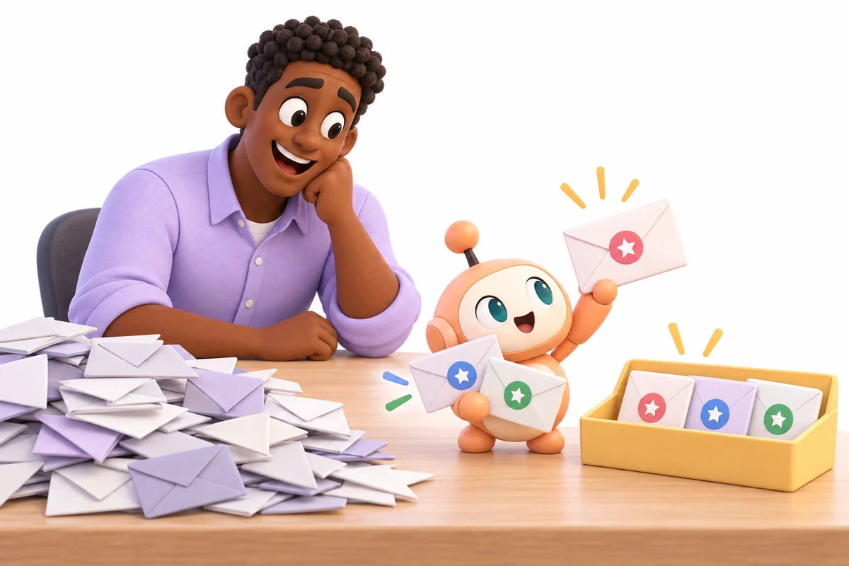 Helper separates three important envelopes from many ordinary envelopes.