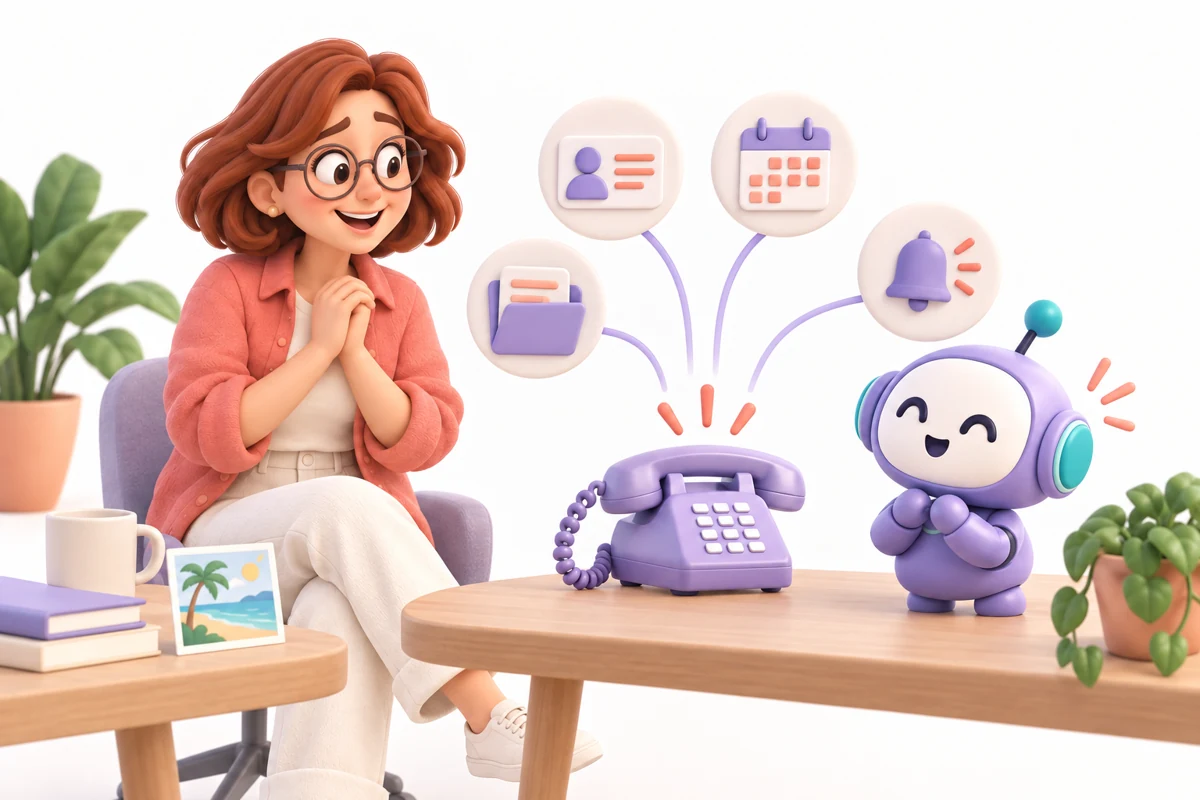 A phone links to customer information, a calendar, notes and a notification.
